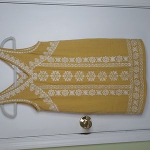 THML Anthropologie mustard yellow embroidered cotton dress sz S.